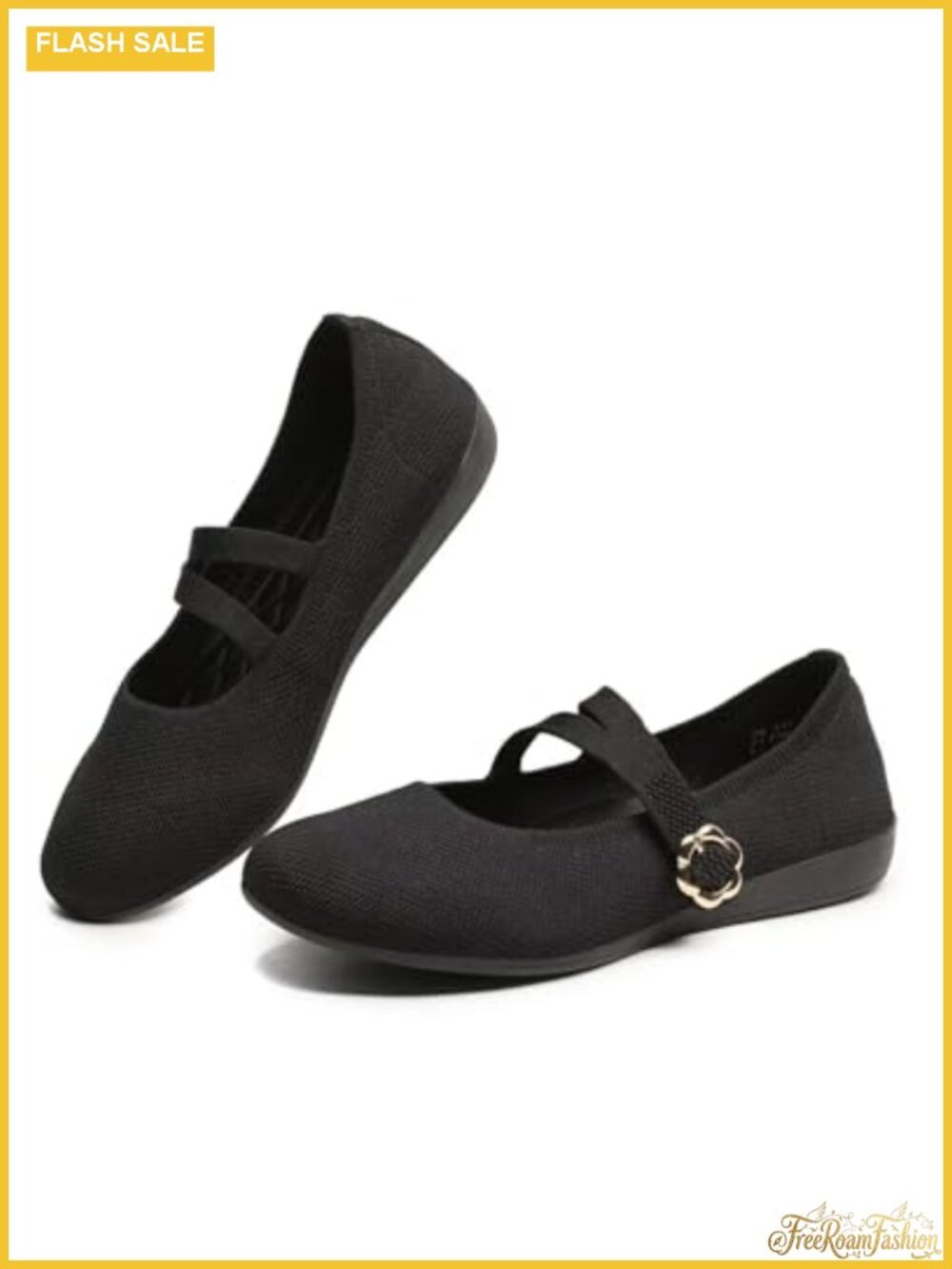 Women's Knit Mary Jane Ballet Flats Adjustable Strap Comfort Casual Office